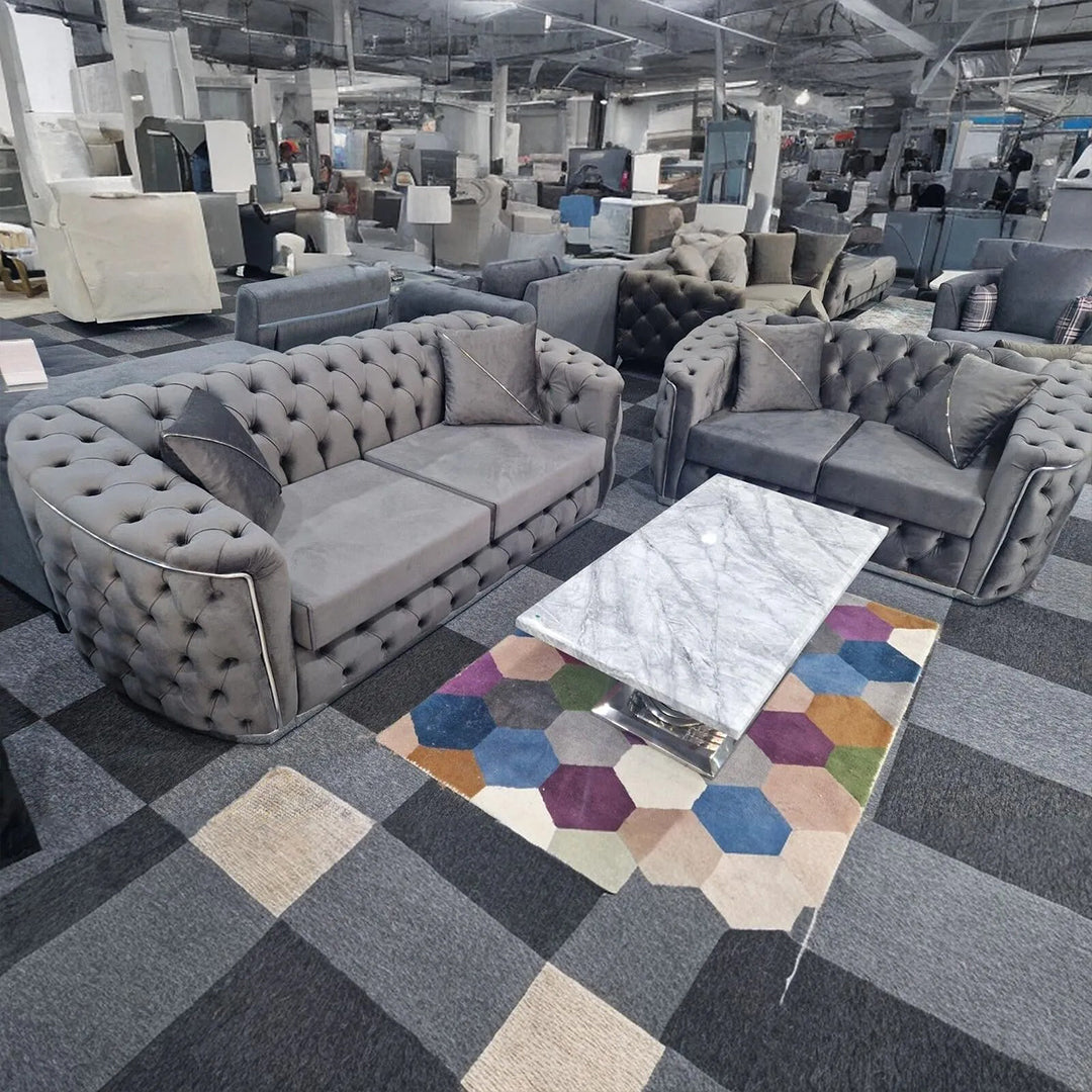 Toronto Chesterfield Sofa 3+2 Grey  & Silver