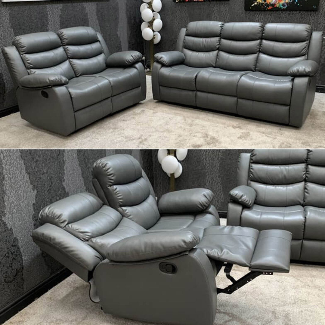MNS Leather Recliner Sofa with Cupholders - 3+2 Seater Sofa - Black (3+2 Seater)