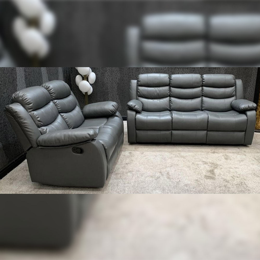 MNS Leather Recliner Sofa with Cupholders - 3+2 Seater Sofa - Black (3+2 Seater)