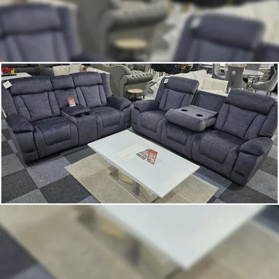 Beunis Aire 3+2 Plush Velvet Manual Recliner Sofa Set – Charcoal Dark Grey