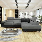 ANTON Black & Grey Fabric Corner Sofa Bed | Double Bed | large sofas settee for living Rooms | Left hand & Right hand side suite (RIGHT HAND SIDE/LEFT HAND SIDE)