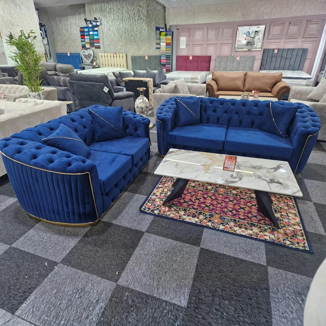 Toronto chesterfield sofa 3+2 blue & gold