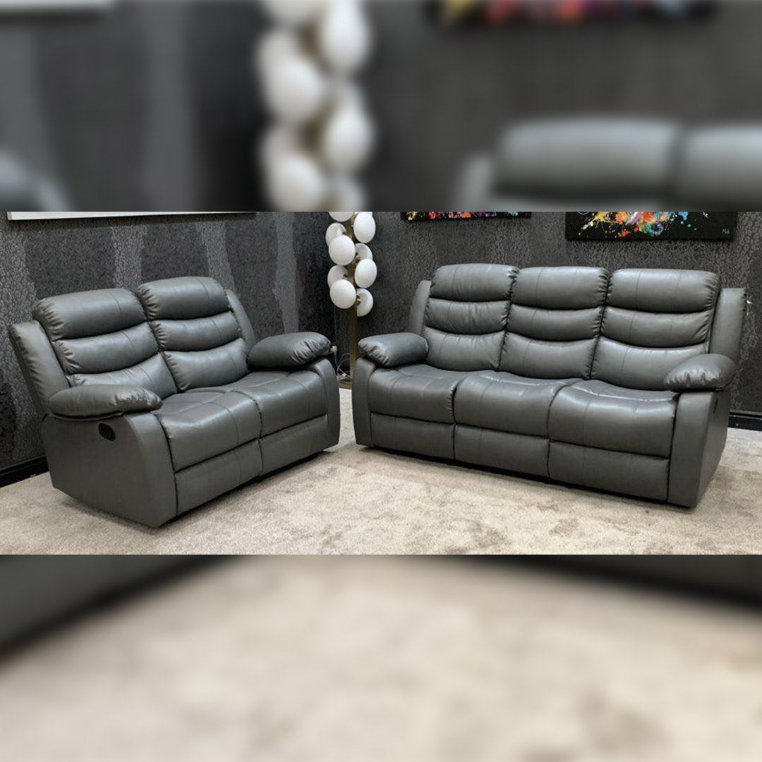 MNS Leather Recliner Sofa with Cupholders - 3+2 Seater Sofa - Black (3+2 Seater)