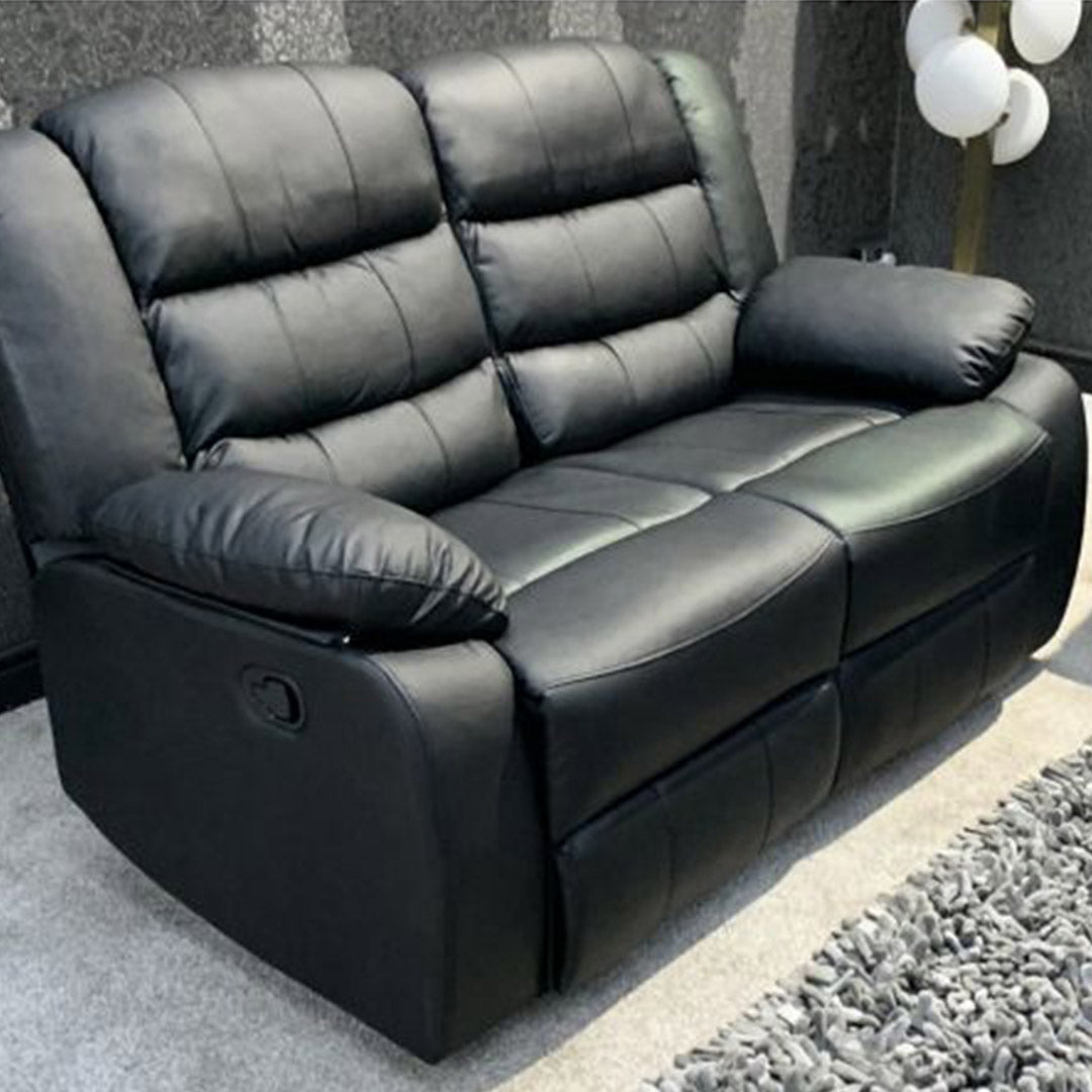 MNS Leather Recliner Sofa with Cupholders - 3+2 Seater Sofa - Black (3+2 Seater)