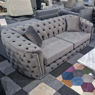Toronto Chesterfield Sofa 3+2 Grey  & Silver
