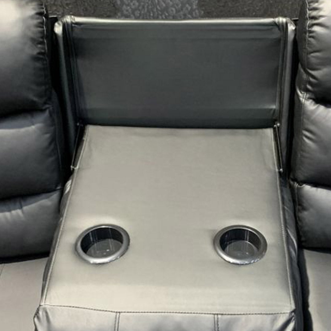 MNS Leather Recliner Sofa with Cupholders - 3+2 Seater Sofa - Black (3+2 Seater)