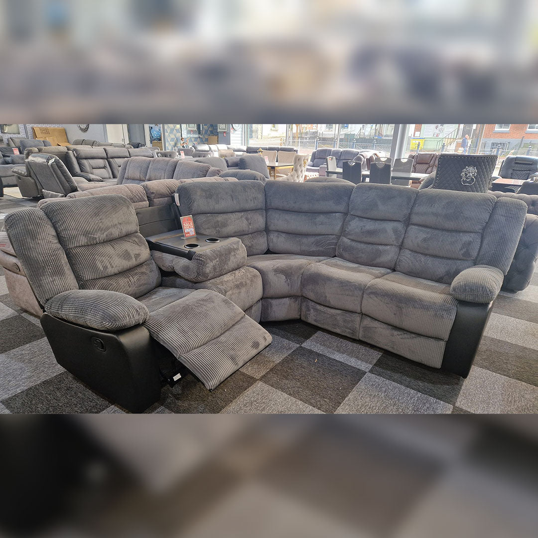 Rio Jumbo Cord Recliner Corner Sofa With Cupholders - Manual Reclining - Recliner Corner Sofa (Corner - Grey/Black)