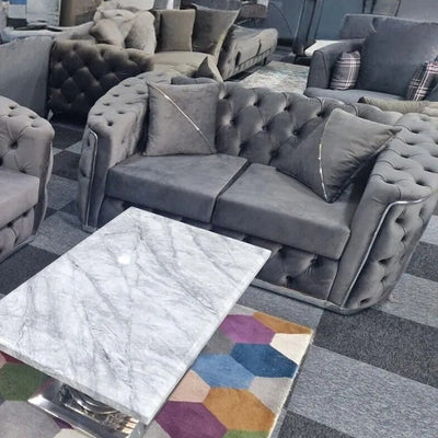 Toronto Chesterfield Sofa 3+2 Grey  & Silver