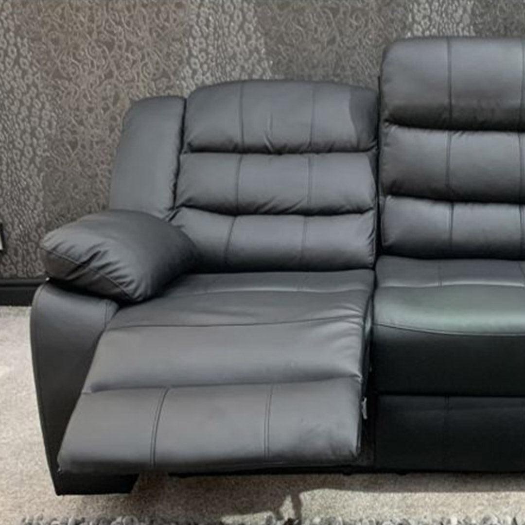 MNS Leather Recliner Sofa with Cupholders - 3+2 Seater Sofa - Black (3+2 Seater)