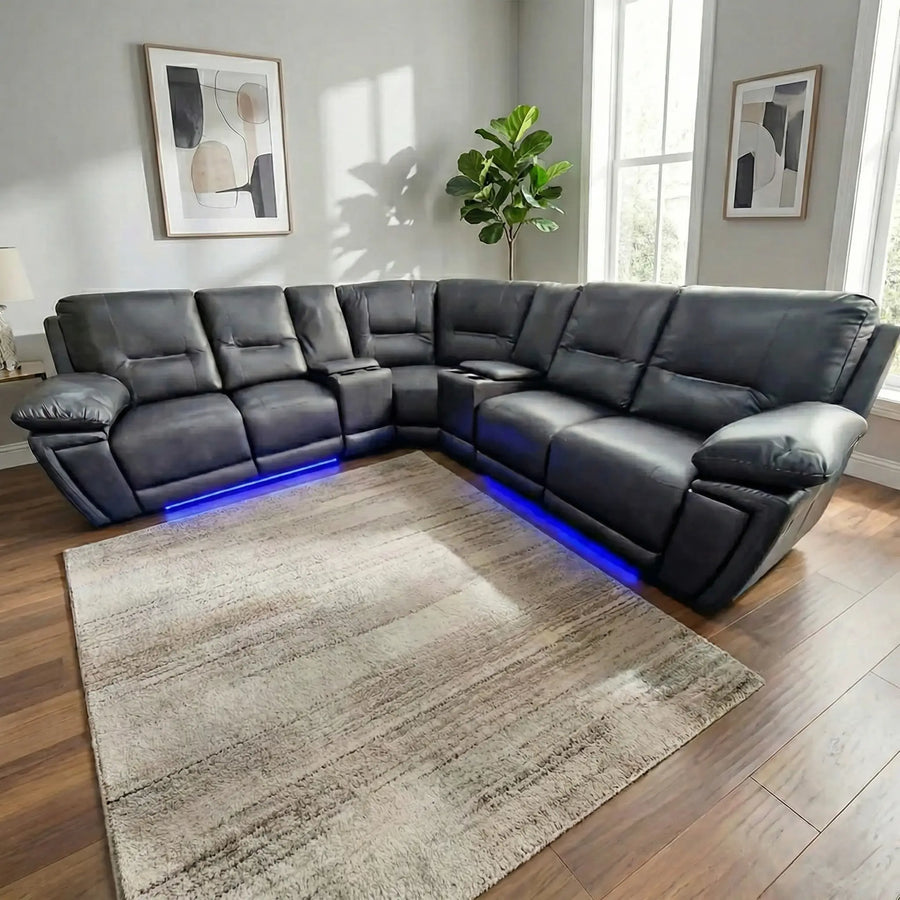 MNS Sara Leather Electric Recliner Corner Sofa Grey