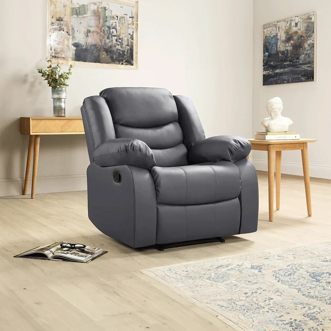 MNS Leather Recliner Sofa with Cupholders - 3+2 Seater Sofa - Black (3+2 Seater)