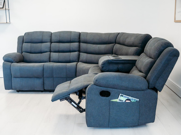 Roma Series 2 Corner Recliner Sofas for Sale Fabric Grey Manual Recliner